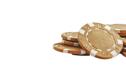 Stack of gold poker chips for casino gaming and gambling concepts