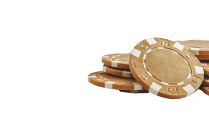 Stack of gold poker chips for casino gaming and gambling concepts