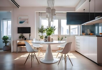 Fototapeta premium Modern Dining Room with Natural Sunlight Ambiance