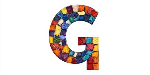 Colorful mosaic letter G on white background.
