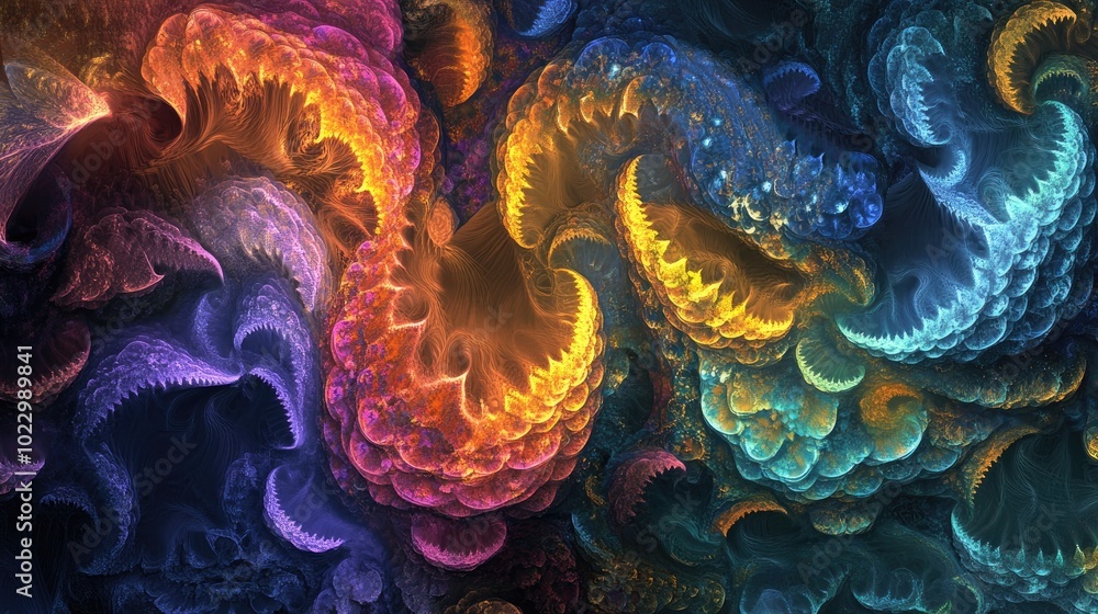 Aufkleber Abstract digital fractal design with fantasy elements featuring vibrant colors and intricate patterns