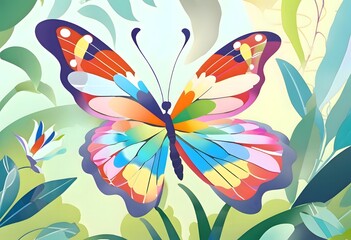 Obraz premium Colorful Butterfly in Lush Abstract Garden Scene