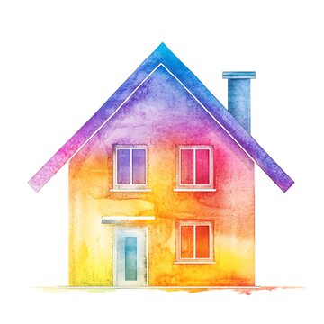recommend clip art: Watercolor Illustration of a Colorful House with White Outlines.
