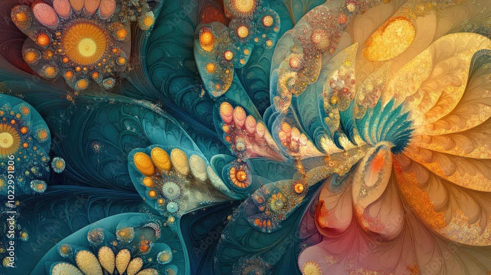 Aufkleber Abstract digital fractal design with fantasy elements featuring vibrant colors and intricate patterns