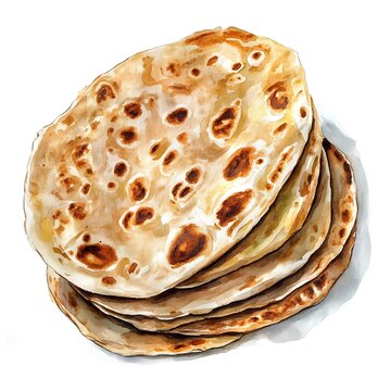 Watercolor Painting of a Stack of Flatbreads.