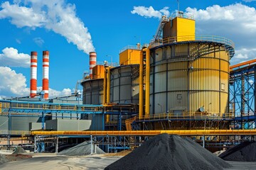 Obraz premium A large industrial plant with a lot of smoke coming out of it, generative ai image