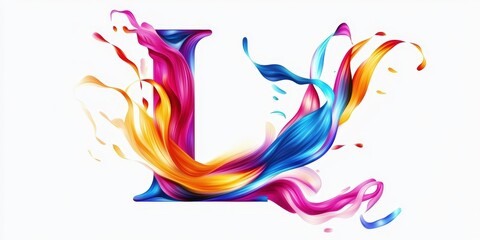 Colorful abstract letter L with paint strokes.