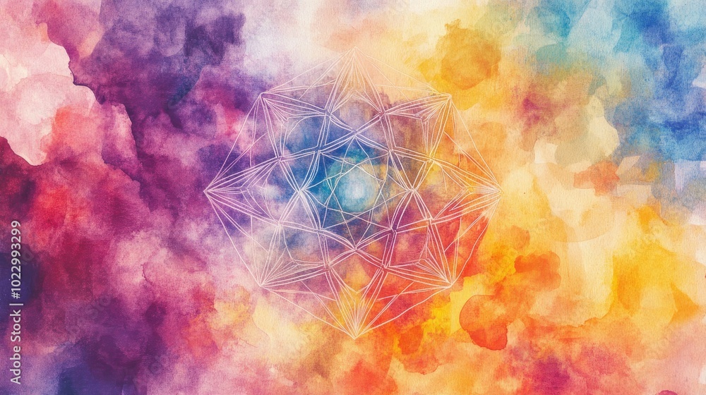 Aufkleber abstract watercolor texture featuring sacred geometry creative graphic design pattern with vibrant m