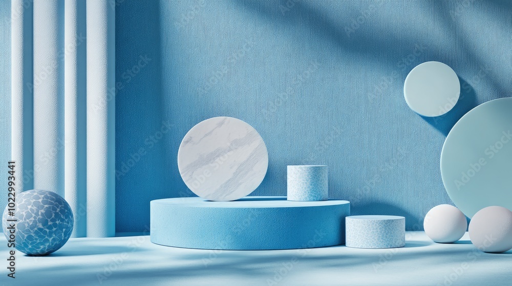 Poster blue pastel product display against a background abstract minimal geometric concept studio podium th
