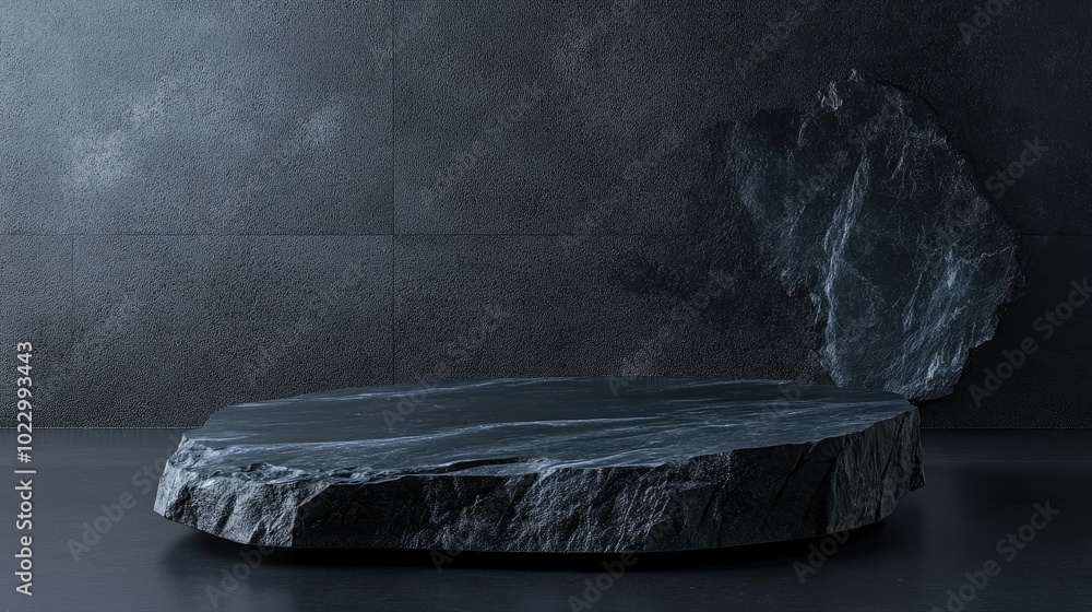 Poster Black geometric stone and rock shape background minimalist mockup for podium display or showcase 3D rendering