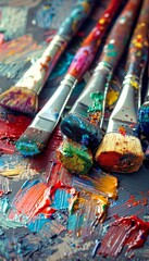 Obraz premium Inspiring artist studio filled with brushes, paints, and unfinished masterpieces awaiting completion