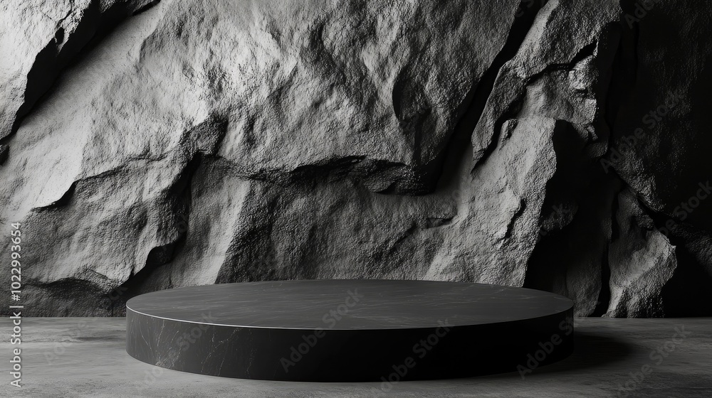 Aufkleber Black geometric stone and rock textured background minimalist mockup for podium presentation or display 3D rendering