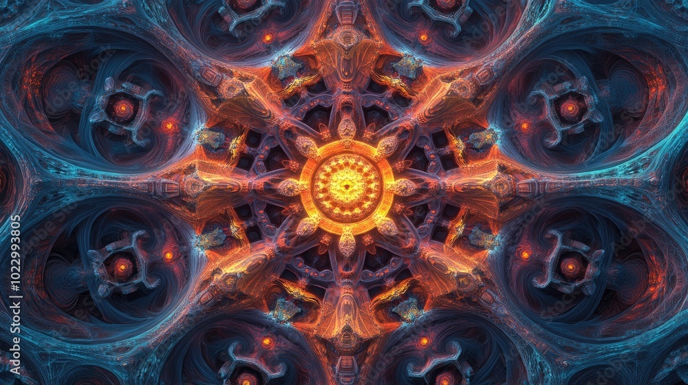 Aufkleber Abstract pentagonal fractal pattern with a captivating 3D effect