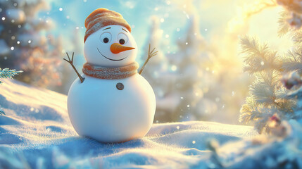 Obraz premium happy snowman in winter scenery