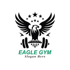 Eagle holding a barbell. Gym mascot. Design element for logo, label, sign, emblem. Vector illustration