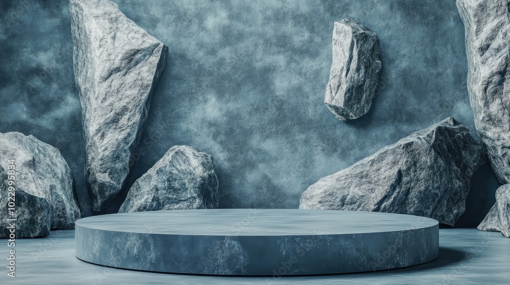 Aufkleber Blue geometric stone and rock texture background minimalist mockup for podium presentation or display 3D rendering