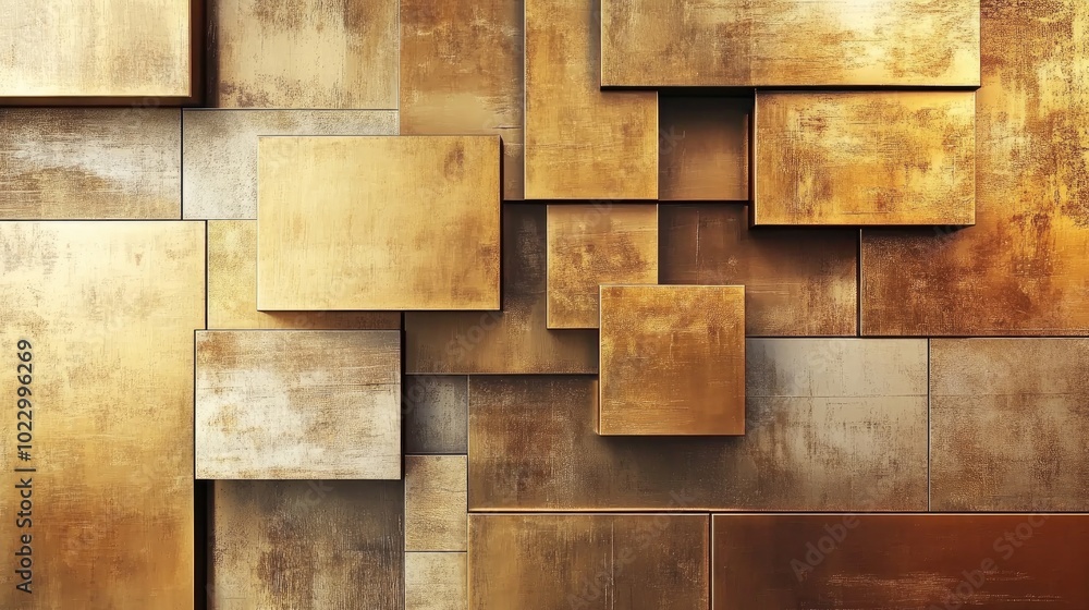 Aufkleber 3d modern mural design featuring golden lines squares and wood texture ideal for enhancing interior 