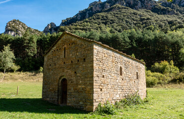 Romanesque church of San Pablo from the 12th century in Calvera. Huesca, Aragon, Spain.