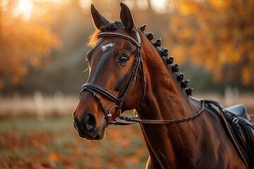 Obraz premium Generative AI photo realistic image, equitation lesson people connected with horses friends love