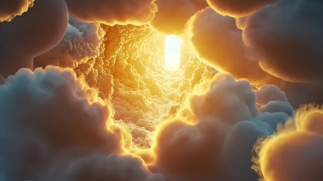 Glowing light emerging from clouds, symbolizing the gates to heaven