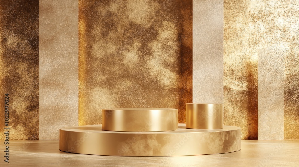 Aufkleber 3D rendered abstract podium backdrop for product display in gold tones