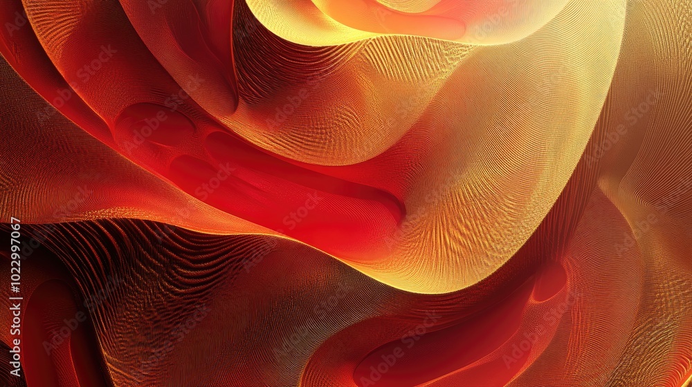 Poster 3D fractal design featuring a gold metallic finish in a modern style against a vibrant red backdrop Abstract geometric pattern with a fantasy texture in shades of brown orange and yellow