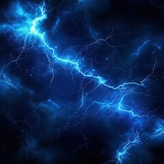 Fototapeta premium Electric Blue Lightning Background, Abstract Electric Blue Energy, Night Thunderstorm Texture