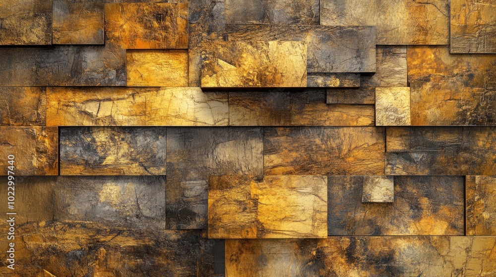 Poster 3d abstract mural design featuring an aged wood texture with a vibrant golden color scheme for wallp