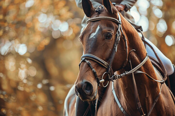 Obraz premium Generative AI illustration, equestrian sports lesson training, young person man woman kid learning to ride a horse