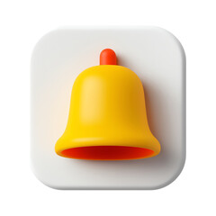 Fototapeta premium A vibrant yellow bell icon set against a clean white background, symbolizing alerts and notifications in digital design. isolated background