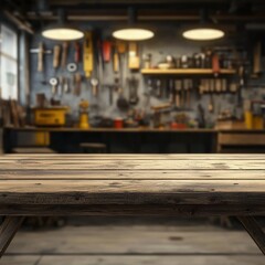 Rustic wooden workbench, tools, industrial workshop, vintage, handcrafted workspace, carpentry tools backdrop