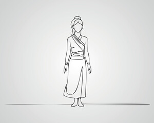 Minimalist Female Fashion Model Outline Illustration. One line art woman illustration