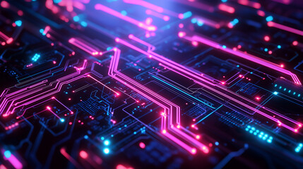 Obraz premium futuristic circuit board with glowing neon lines and advanced technology