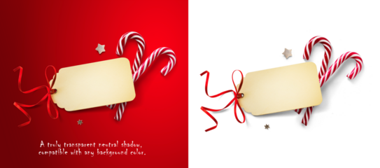 Design elements for Christmas background. Blank greeting card and festive Christmas candies, Transparent background and Real soft transparent shadow. Clipping path PNG