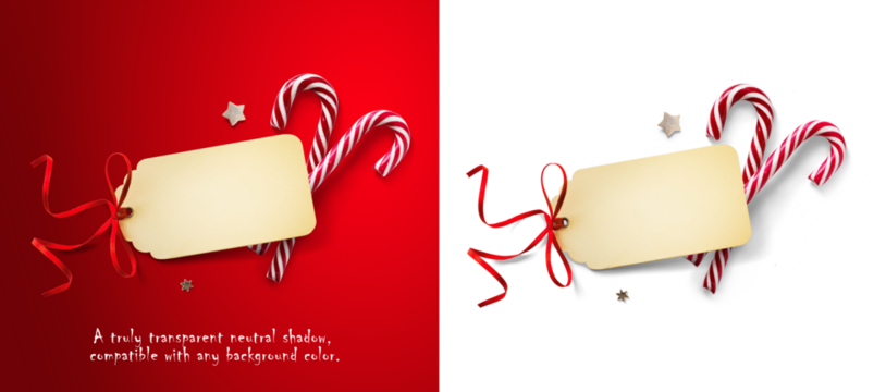 Design elements for Christmas background. Blank greeting card and festive Christmas candies, Transparent background and Real soft transparent shadow. Clipping path PNG