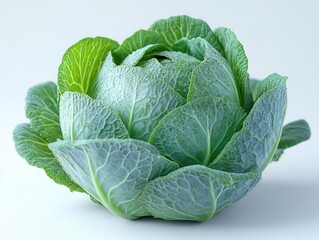 cabbage stands out with its vibrant green color, isolated against a white background, showcasing the beauty of fresh produce and the concept of healthy eating in a clean and simple presentation