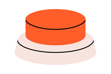 Hand drawn cute cartoon illustration emergency warning red button. Danger alarm pressbutton. Flat vector problem caution sign in doodle style. Control panel. Stop signal. Launch or start. Isolated.