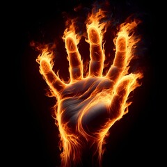 Fototapeta premium burning hand isolated on black background