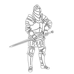 knight with sword sketch, outline, vector