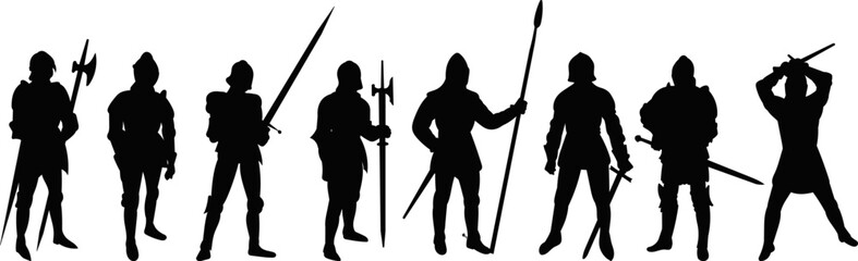 Fototapeta premium set knights with weapons silhouette, vector