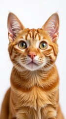 Obraz premium Curious ginger cat looking with attention on white background