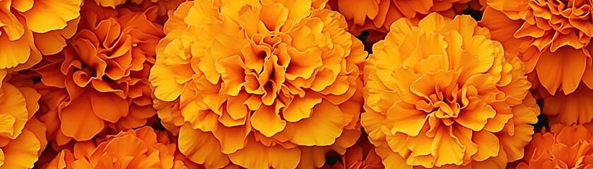 A vibrant display of orange marigold flowers in full bloom, radiating warmth and natural beauty in a garden setting.