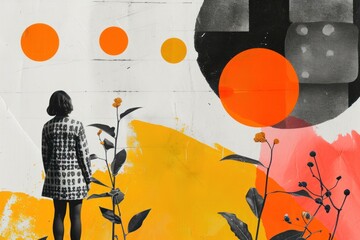 Paper collage art architecture painting.