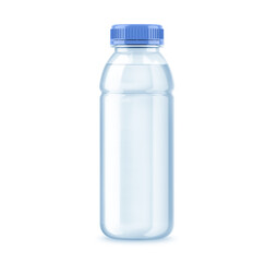 Mineral water in blank plastic bottle with cap on white background, 3d illustration, 3d rendering