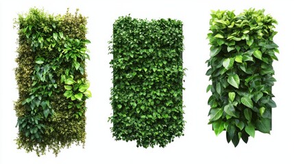 Naklejka premium Set of three green garden walls with dense foliage against an isolated white background