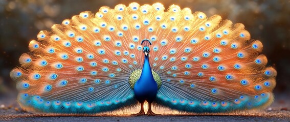 A vibrant peacock displaying its colorful feathers in a captivating pose.
