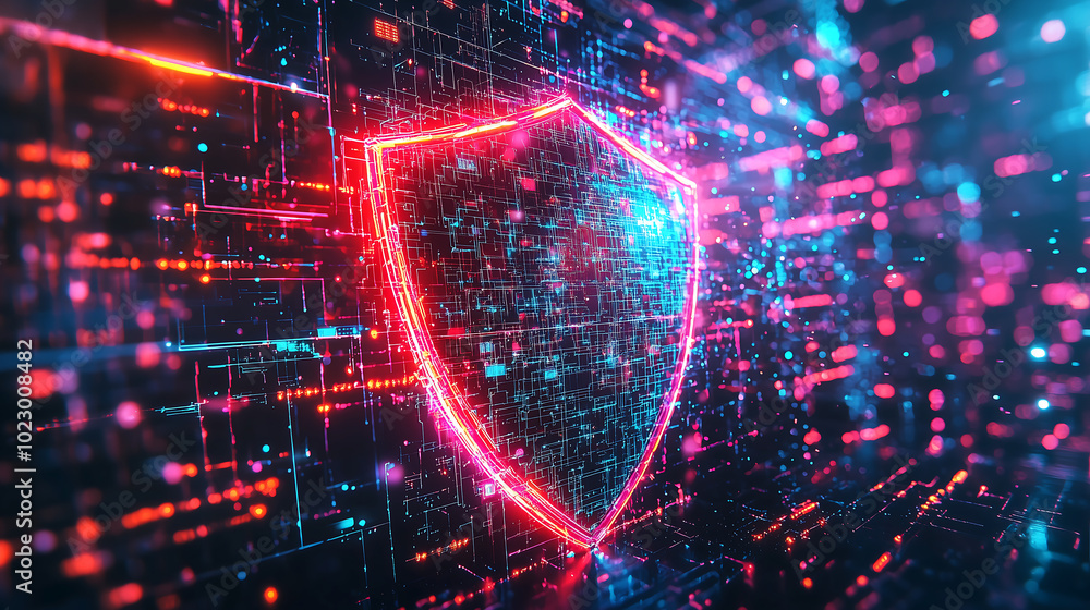 Aufkleber futuristic glowing shield representing cybersecurity and data protection in a digital network