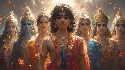 Fototapeta premium The Seven Forms of Krishna - A Divine Representation of the Hindu Deity.