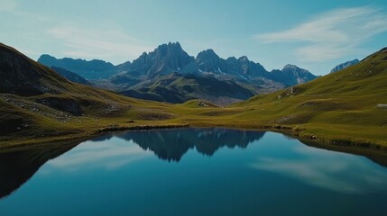 Mountain Range Reflected in Still Lake Water
