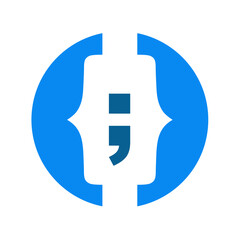Blue Circle with Curly Braces and Semicolon